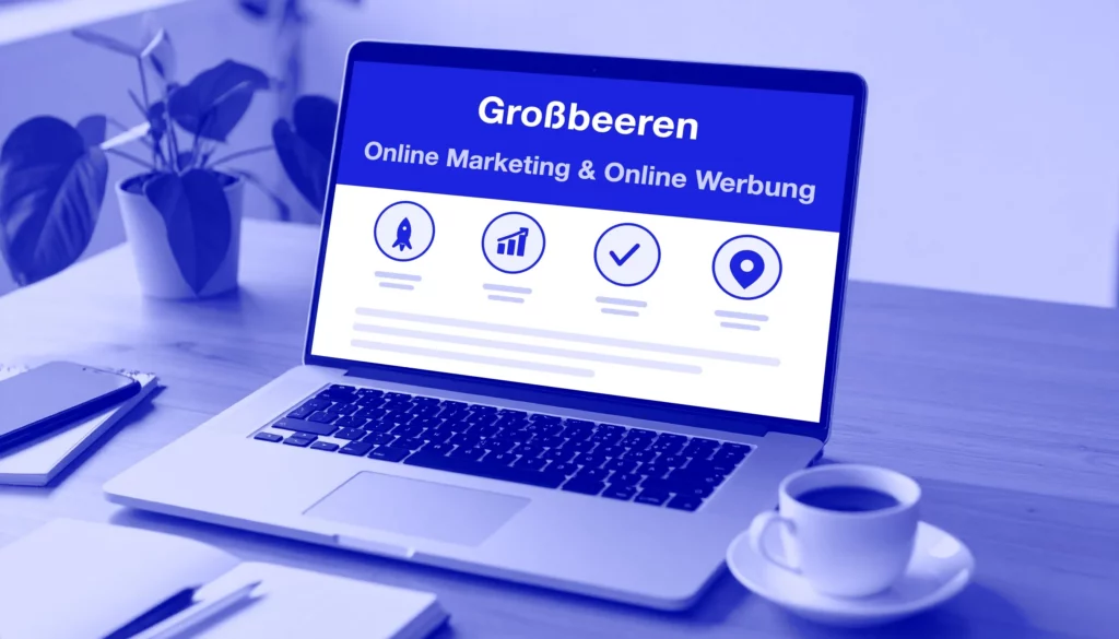 Online-Marketing in Großbeeren – Laptop mit Auswertung auf dem Schreibtisch