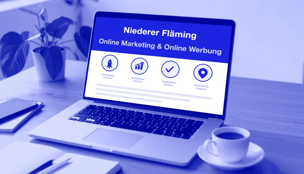 Online-Marketing in Niederer Fläming – Laptop mit Auswertung auf dem Schreibtisch