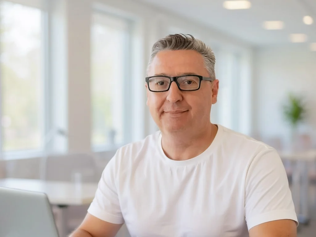 Jens Schulz von Trafmo am Laptop – persönlicher Ansprechpartner für regionales Online-Marketing